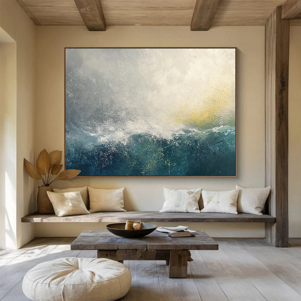 Gray and Blue Wave Abstract Painting with Subtle Textures ABS272