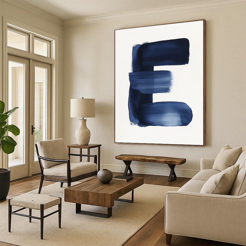 Bold Blue Letter E Graphic Monogram Abstract Painting GAB0234