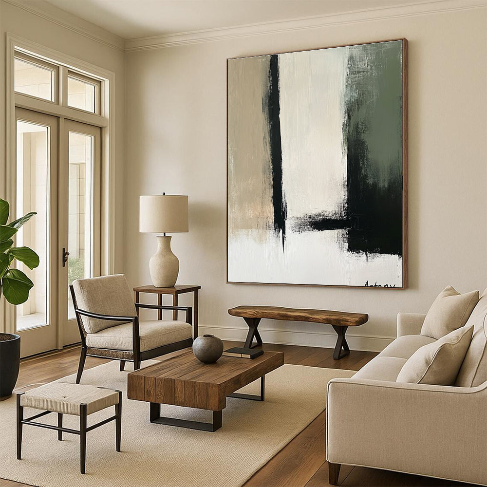Black and Neutral Abstract Painting for Industrial - Style Art Galleries GAB1188