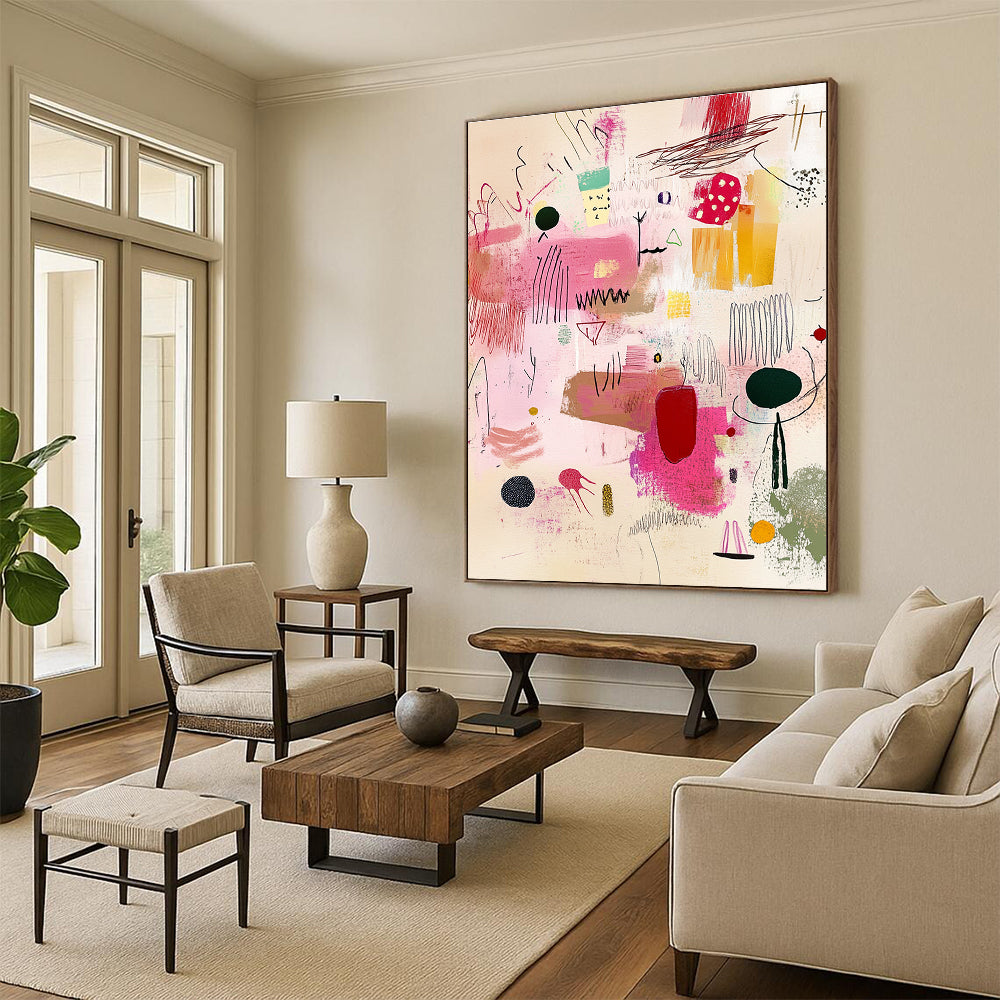 Playful Pink Doodles Whimsical Sketch Abstract Painting GAB0248