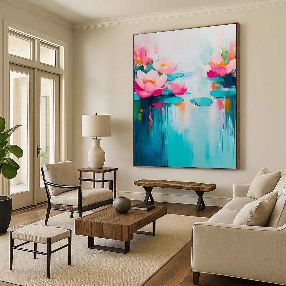 Pink Lotus Abstract - Serene Botanical Abstract Painting GAB0488