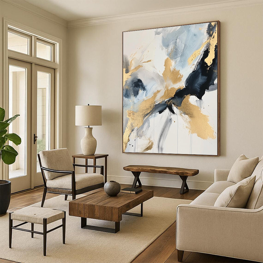 Blue and Gold Abstract Painting for Luxury - Styled Bedrooms GAB0993