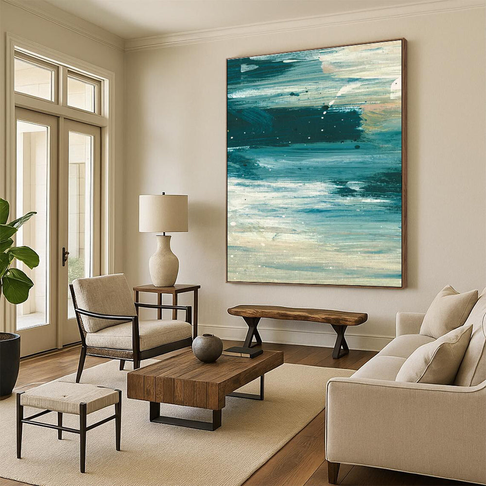 Dynamic Blue - White Abstract Painting for Modern Living Room Corners HENG177