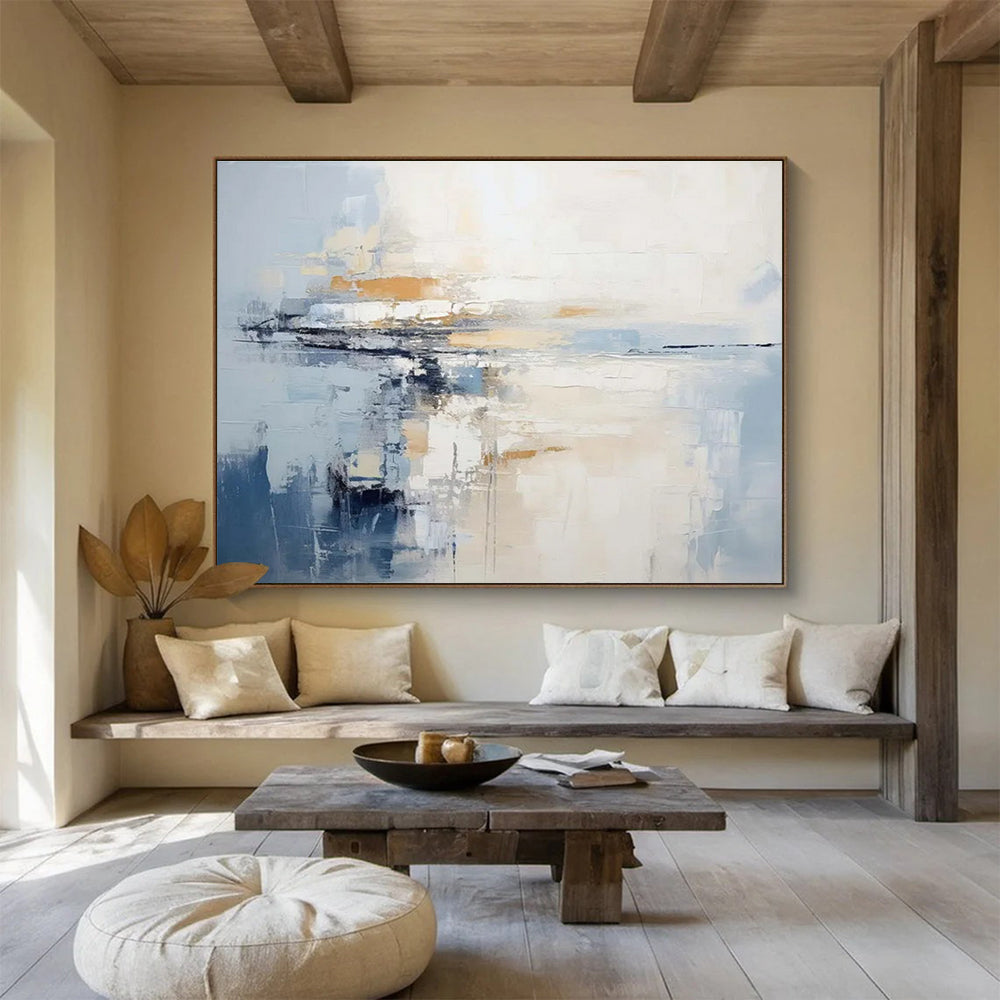 Blue - White Abstract Horizon Painting for Minimalist Spaces YHT089
