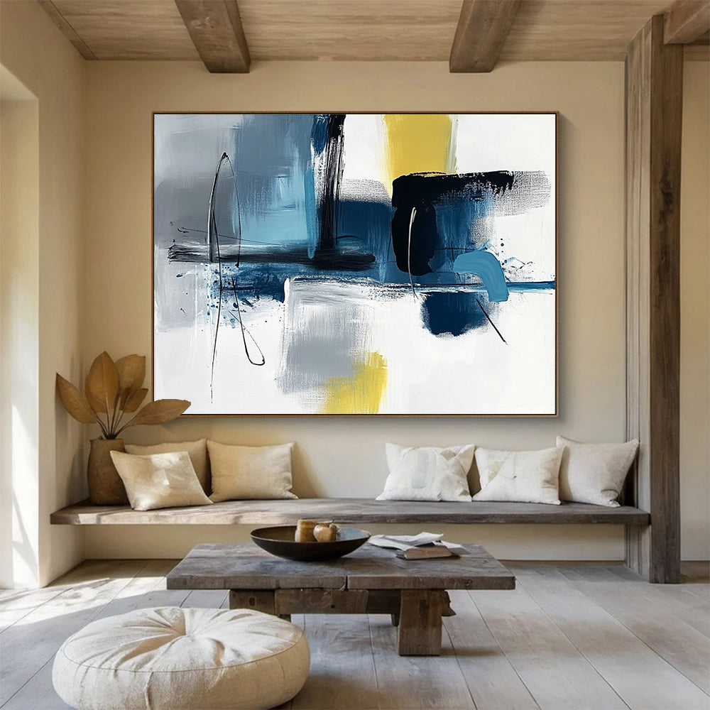 Geometric Blue - Gray - Yellow Abstract Painting ABS194