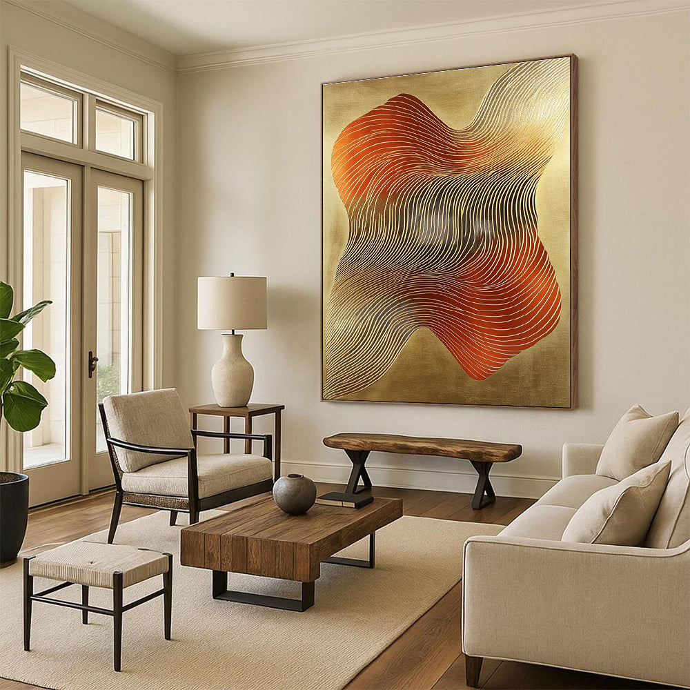 Gold and Red Waves Luxurious Abstract Painting for Upscale Interiors GAB1487
