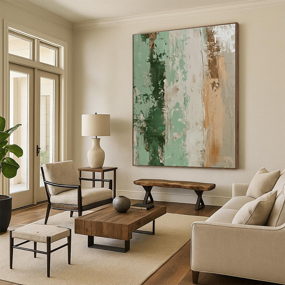 Green and Beige Textured Abstract Painting with Earthy Warmth WINK096