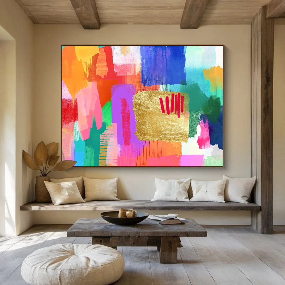 Colorful Gold - Accented Abstract Painting with Vibrant, Playful Energy ABS455