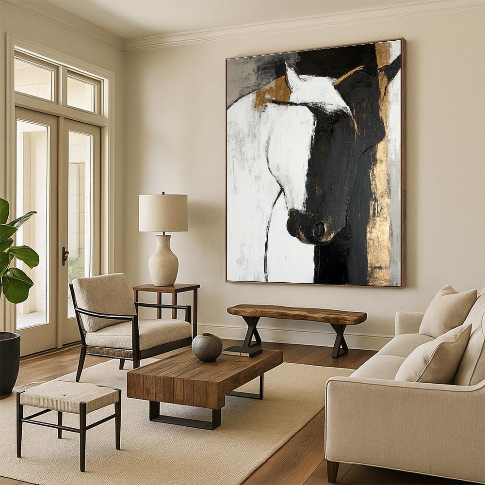 Horse in Gold Accent Abstract Painting for Luxurious Stables GAB0788