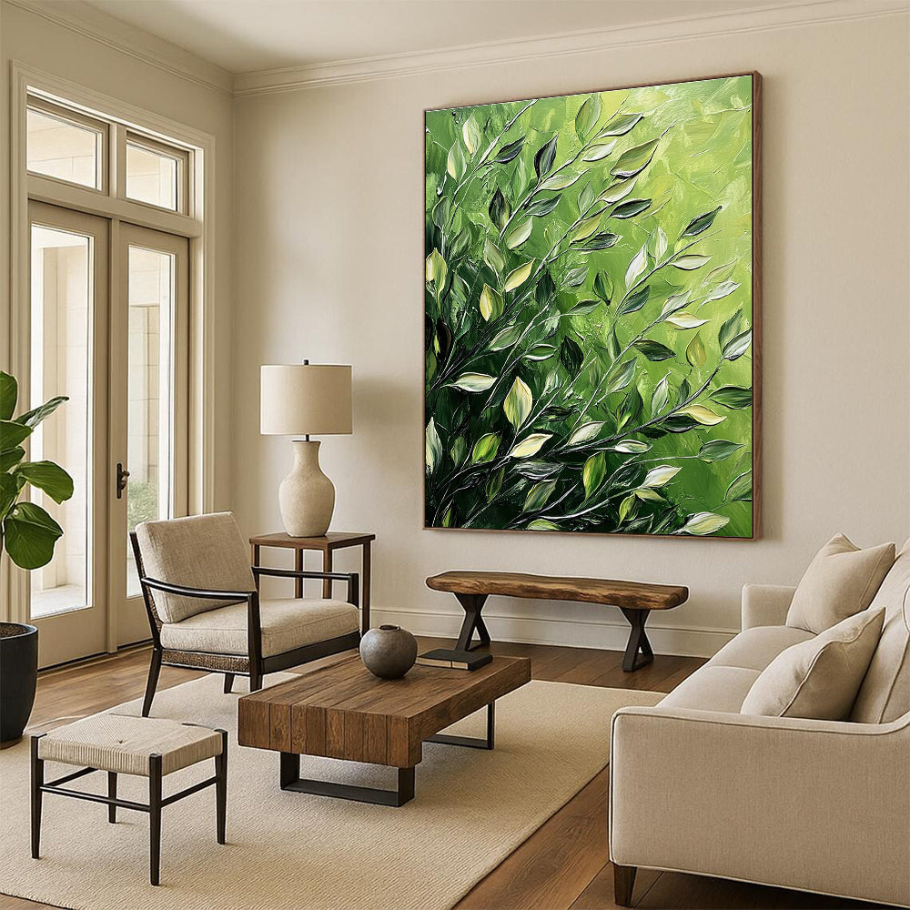 Green Leaves Abstract Painting for Eco - Friendly Office Break Rooms GAB1349