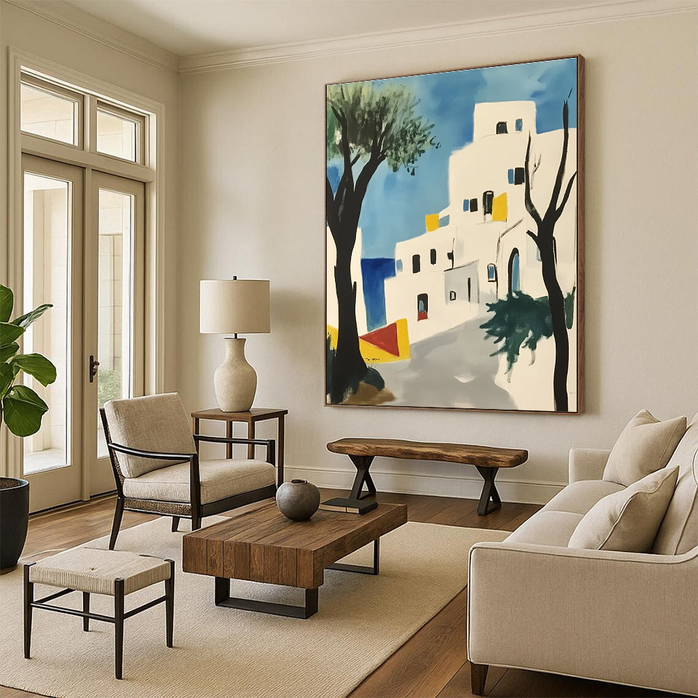 Coastal Village Art Vibrant Landscape Abstract Painting GAB0255