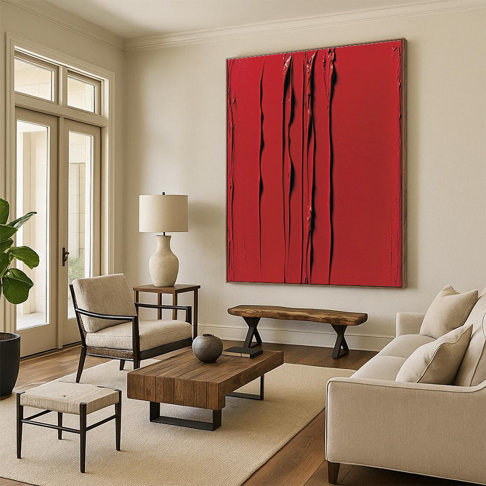 Red Textured Stripes Abstract Painting with Bold Energy WINK101