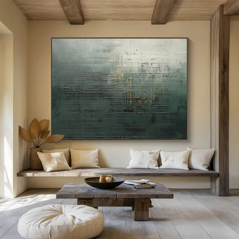 Dark Green and Gold Textured Abstract Painting for Sophisticated Dining Areas YHT323