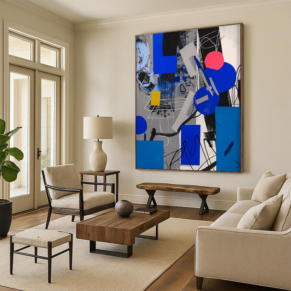 Blue - Gray Geometric Abstract Painting for Modern Office Lobbies HENG110