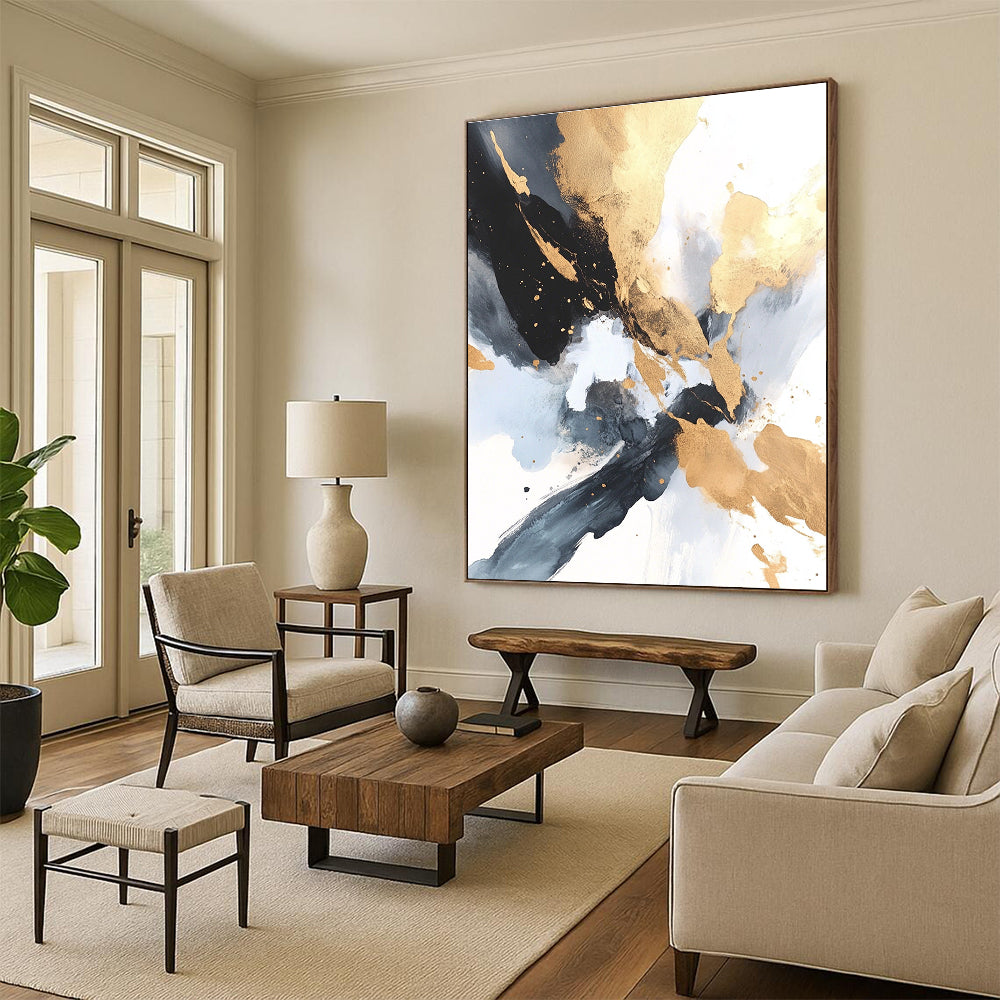 Gold Black Blue Abstract Painting with Luxe Mystery WINK736