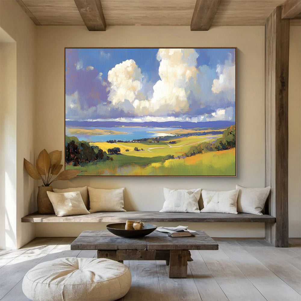 Serene Landscape with Lake and Clouds Abstract Painting ABS581