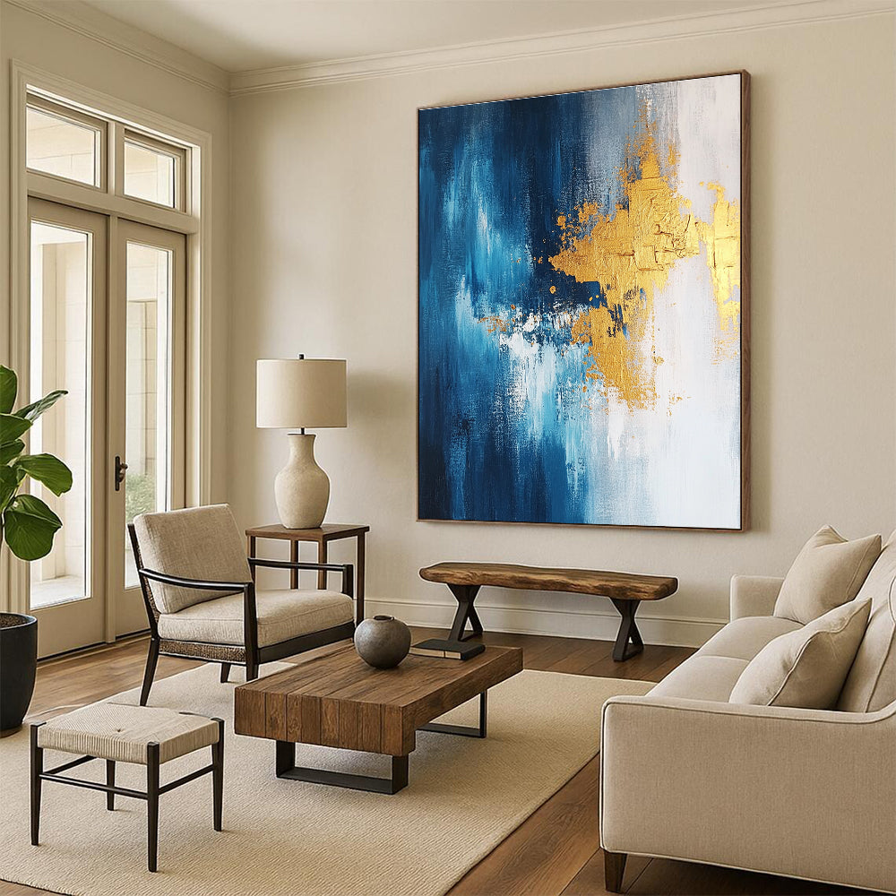 Blue - Gold Abstract Splash Painting with Opulent Energy WINK371