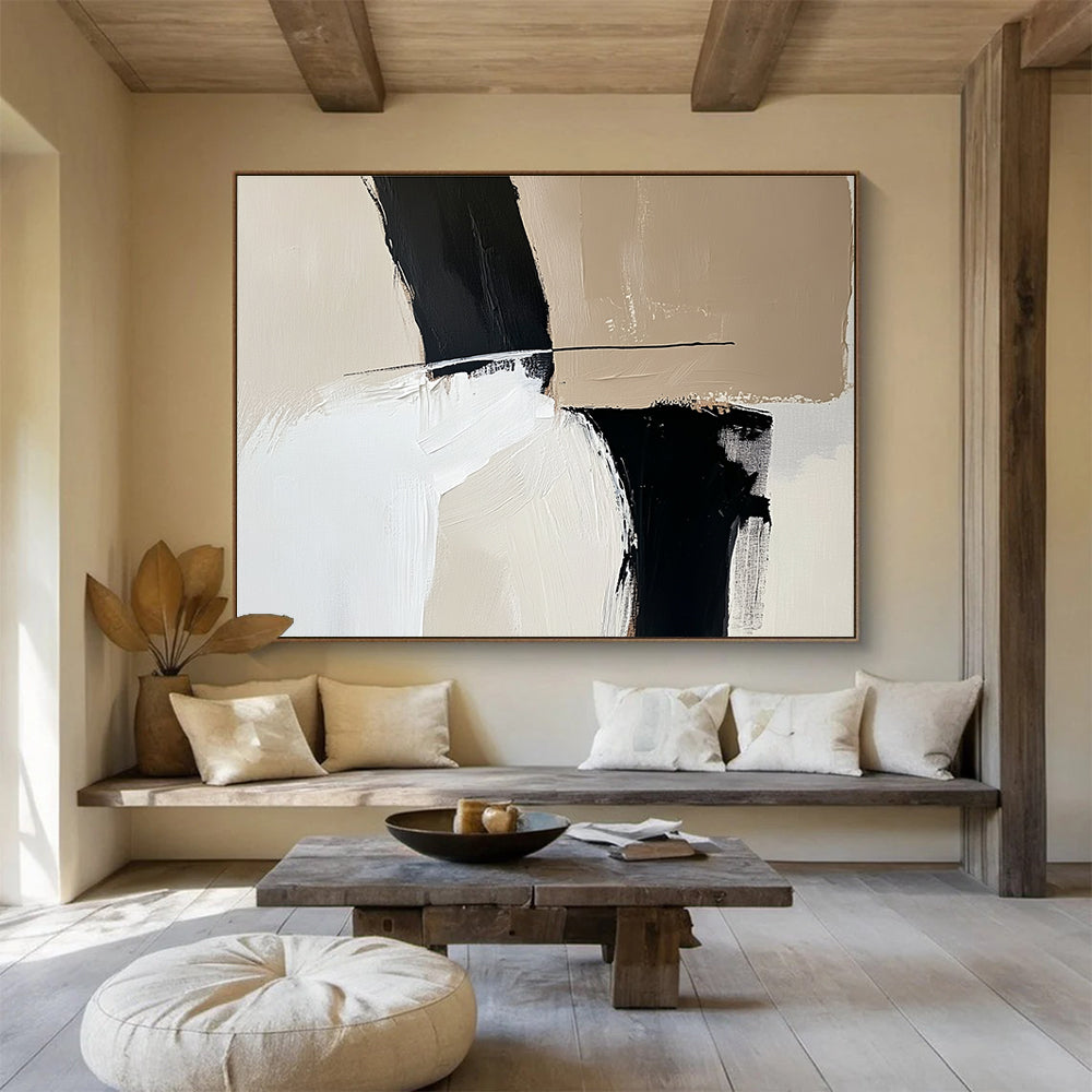 Black - Beige Abstract  Minimalist Contrast ABS092