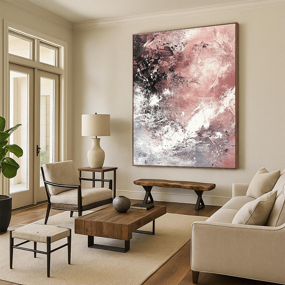 Pink Black White Abstract Painting with Soft Edge WINK745
