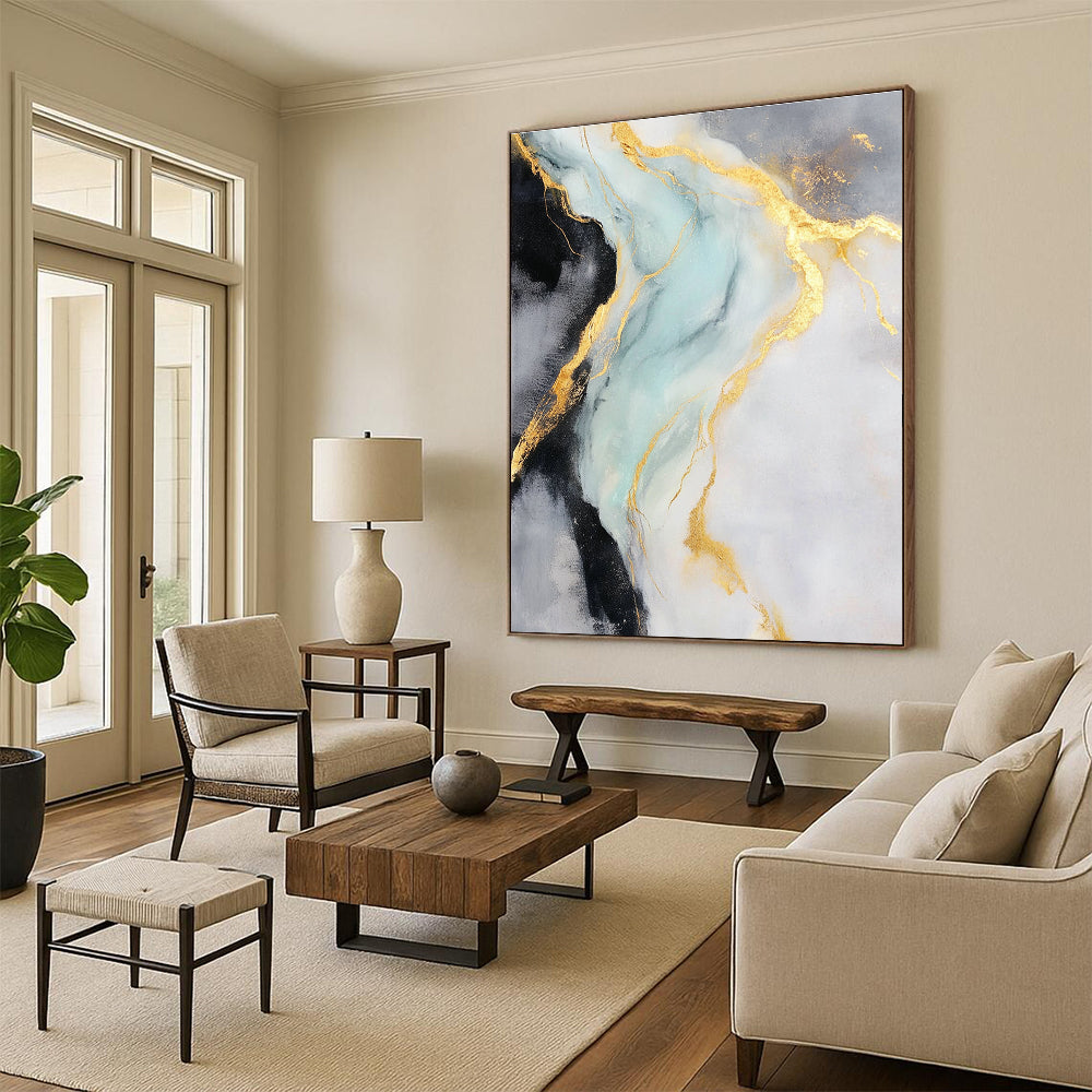 Gold Blue Abstract Painting with Luxe Flow WINK740