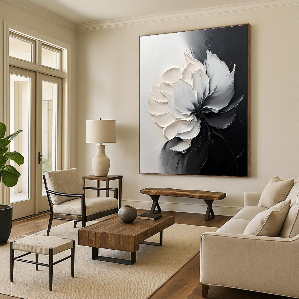 Black and White Flower Abstract Painting for Monochrome - Themed Studies GAB0999