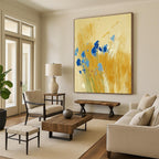 Blue Flowers in Golden Grass Abstract Painting for Country - Style Patios GAB0797