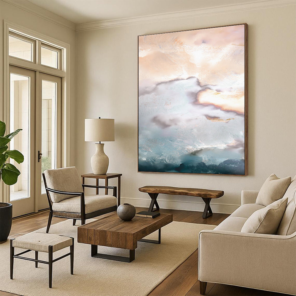 Dreamy Cloudscape Abstract Painting for Boho - Chic Living Rooms HENG165