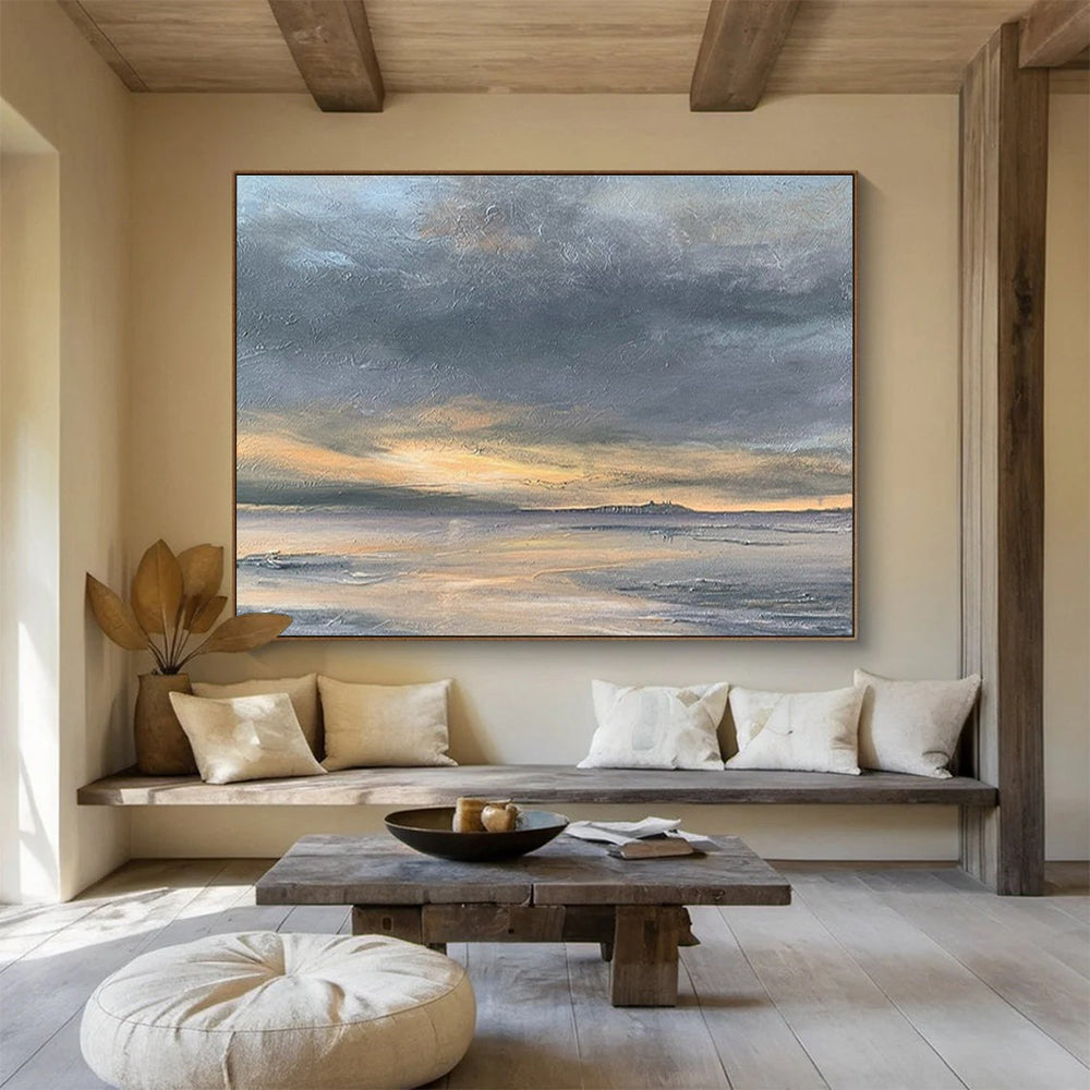 Sunset Over Coastal Horizon Landscape Abstract Painting for Art - Lovers’ Homes YHT022