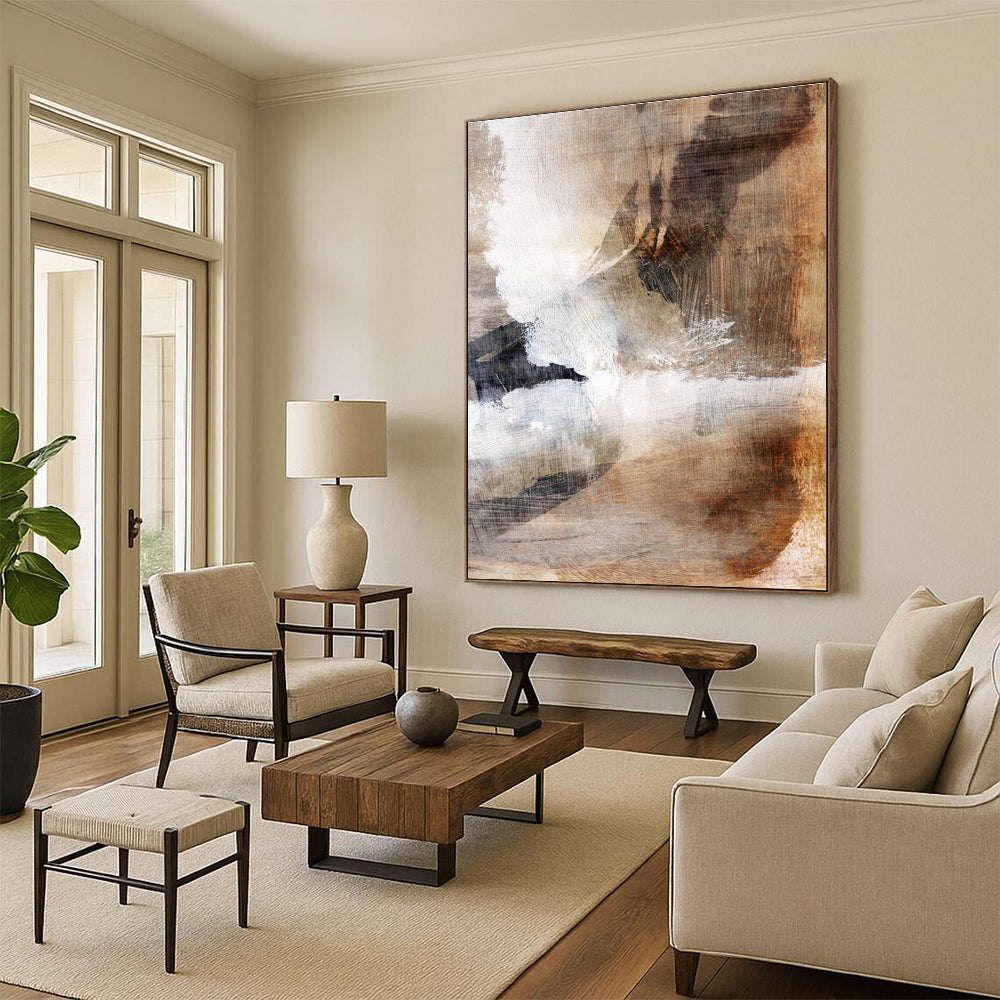 Earth - Toned Abstract Painting for Rustic - Chic Home Interiors HENG209