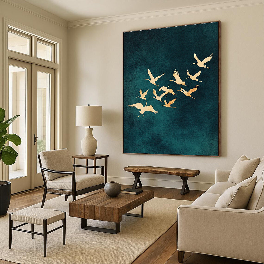 Flying Cranes II Abstract Painting for Zen - Themed Spaces GAB1343