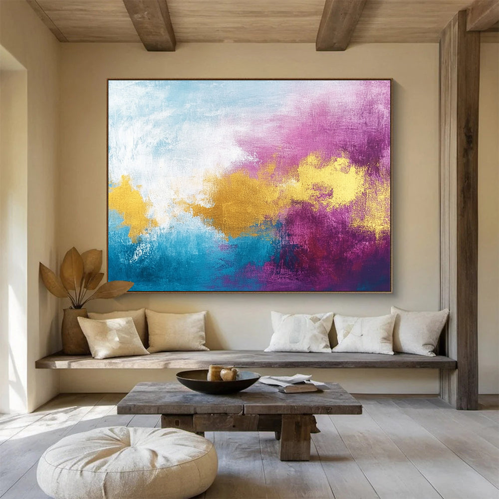 Pink and Gold Abstract Painting with Dreamy, Ethereal Cloud - like Textures ABS480