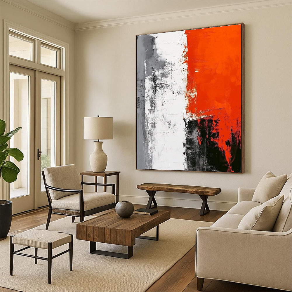 Red Gray White Abstract Painting with Bold Contrast WINK450
