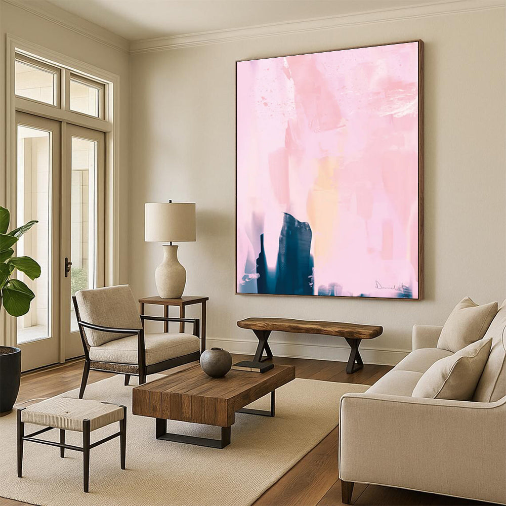 Soft Pink Abstract with Dark Shapes Painting for Feminine - Styled Boudoirs HENG180