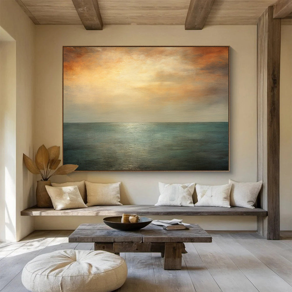 Sunset Over Sea Abstract Painting for Coastal Vibes YHT010