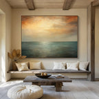Sunset Over Sea Abstract Painting for Coastal Vibes YHT010