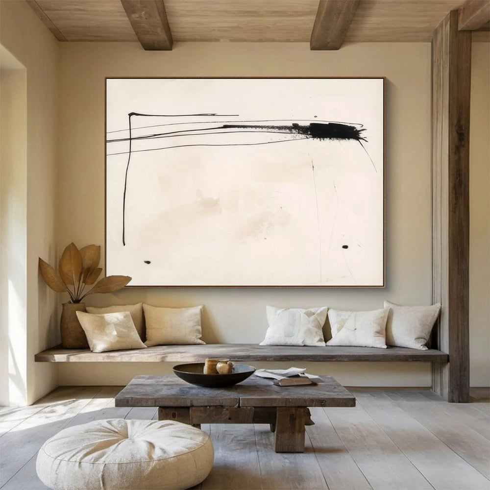 Black - Line Minimalist Abstract Painting for Contemporary Galleries YHT056