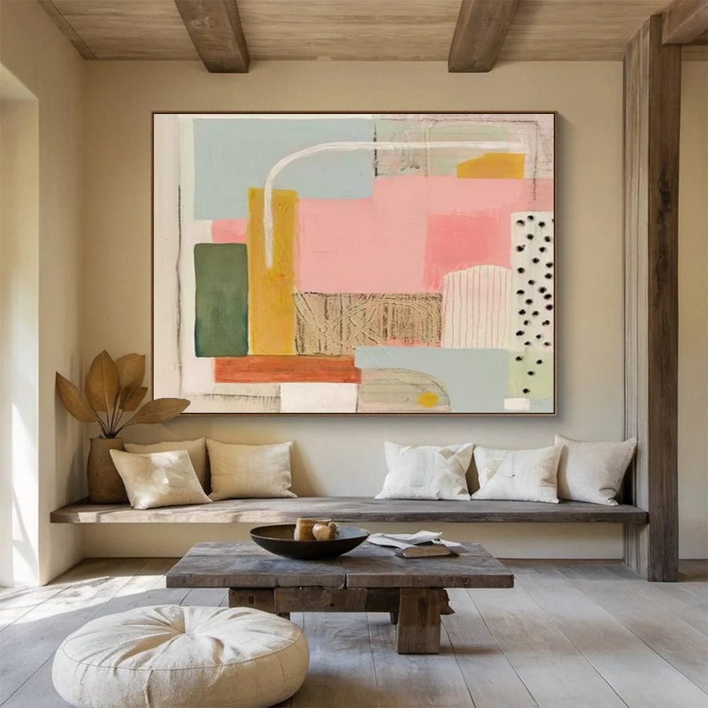 Pastel Geometric Abstract Painting for Creative Workspaces YHT204