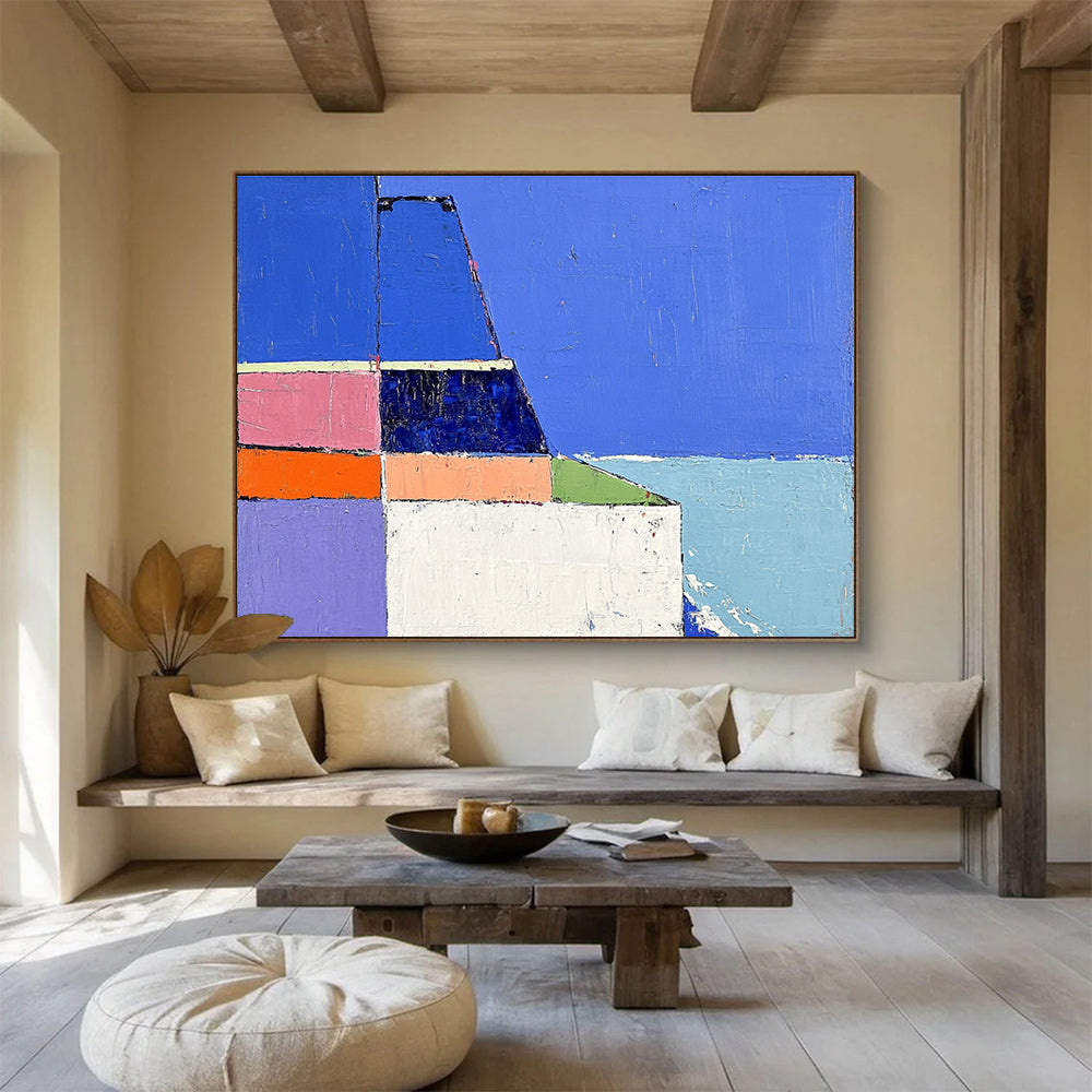 Colorful Coastal Abstract Painting with Geometric Shapes ABS310