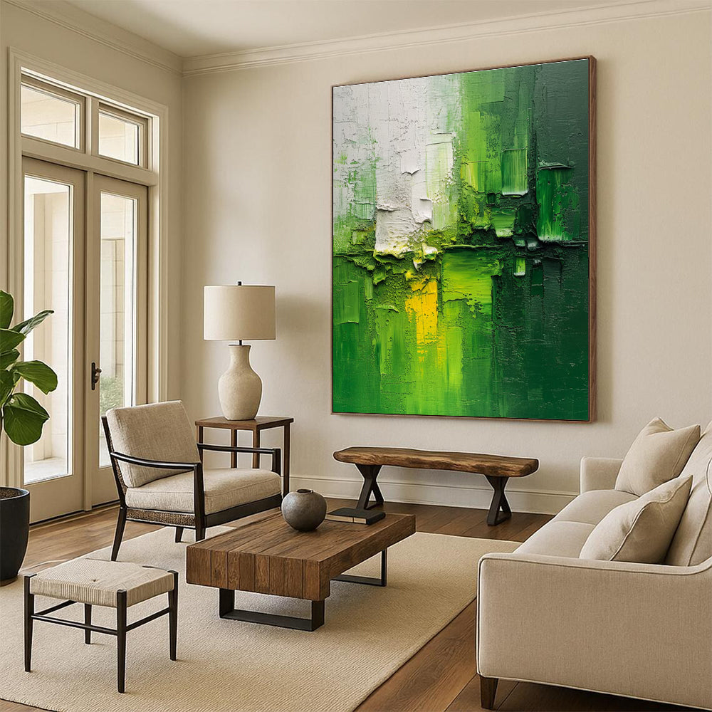 Textured Green Abstract Painting for Contemporary Art Cafes HENG003