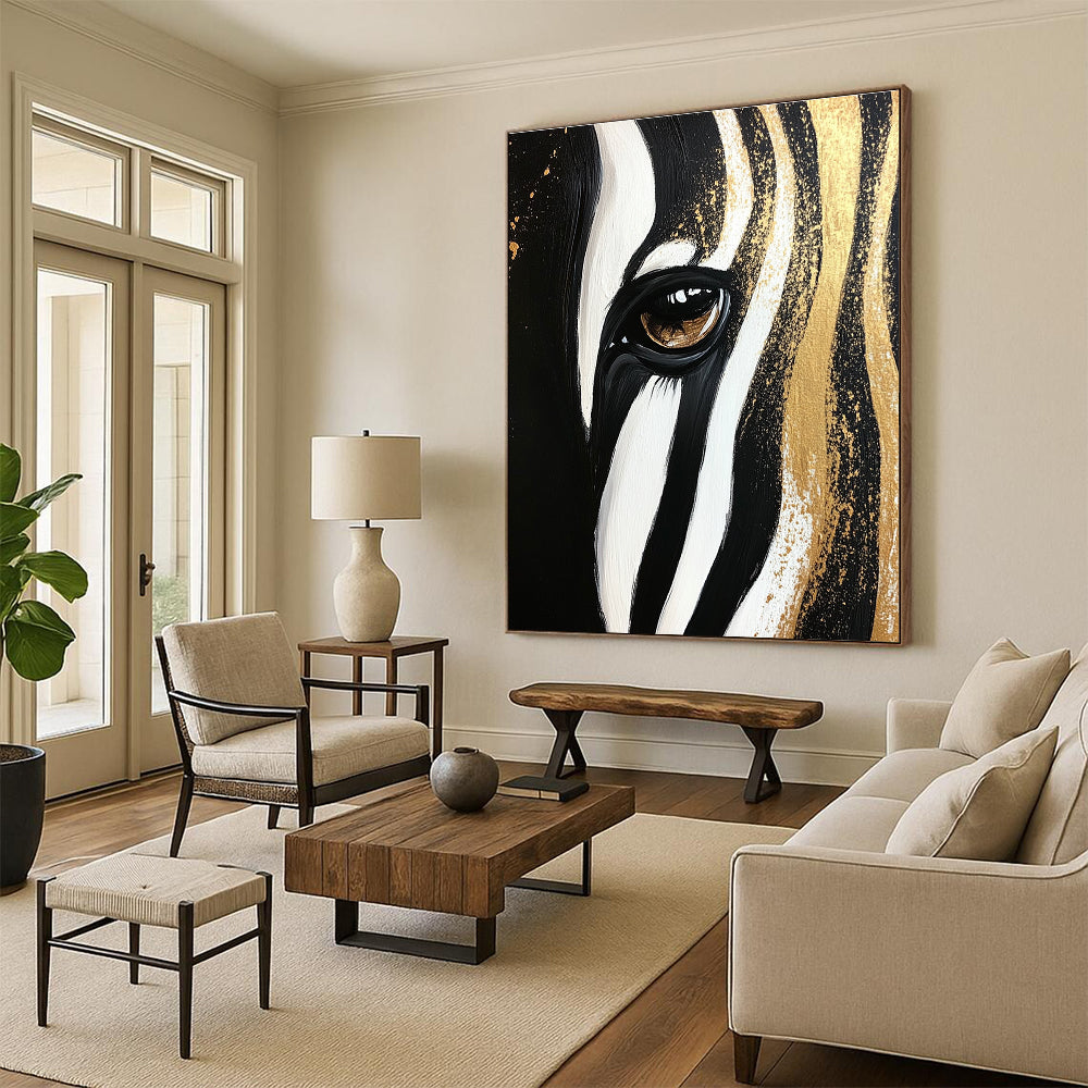 Zebra Eye with Gold Accents Abstract Painting of Wildlife Beauty GAB0081