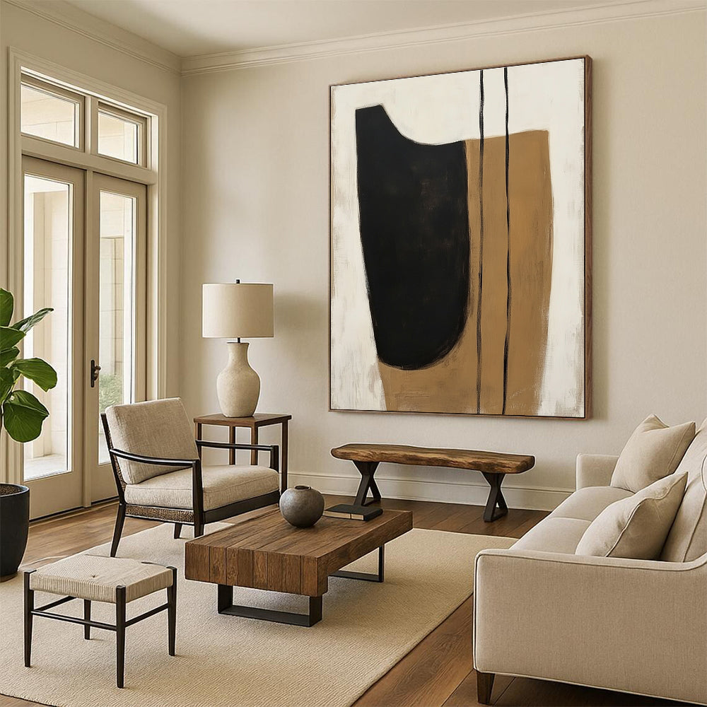 Black and Beige Organic Shapes Abstract Painting with Minimalist Grace WINK225