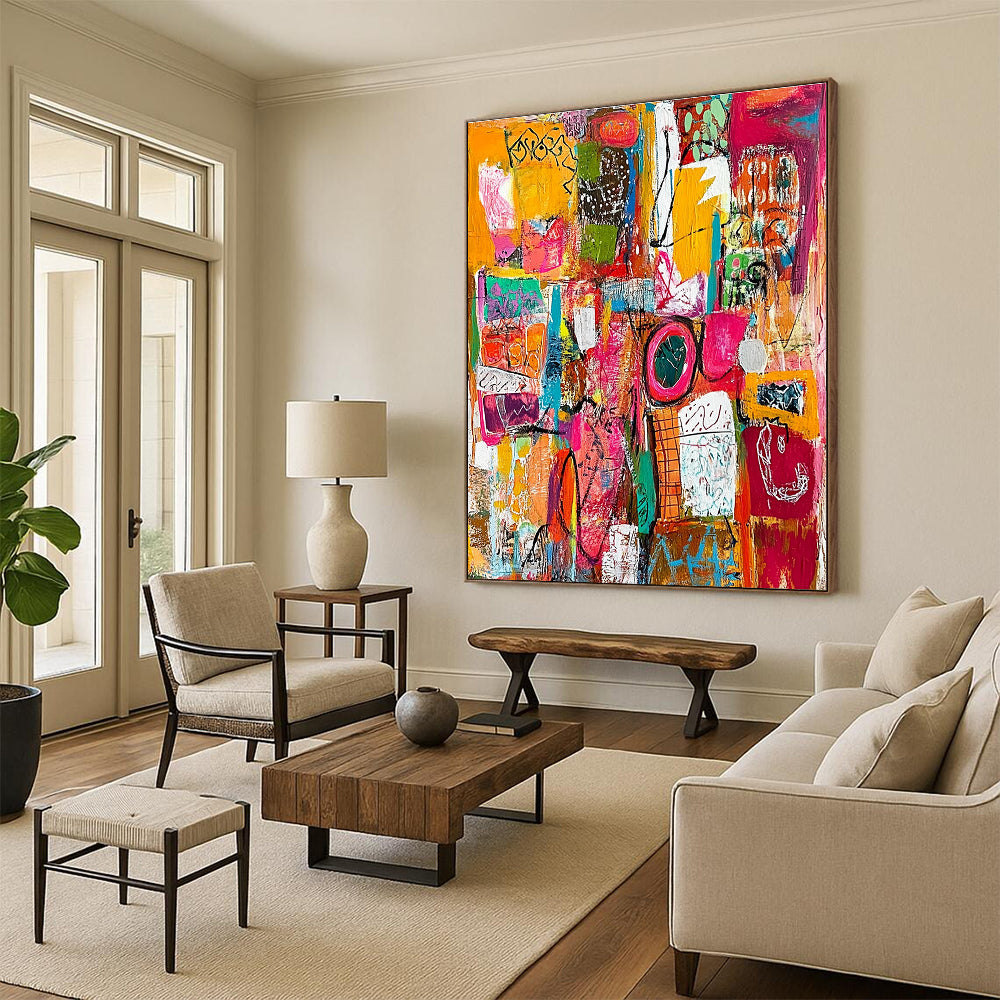 Colorful Mixed - Media Abstract Painting for Bohemian - Style Retail Stores GAB1239