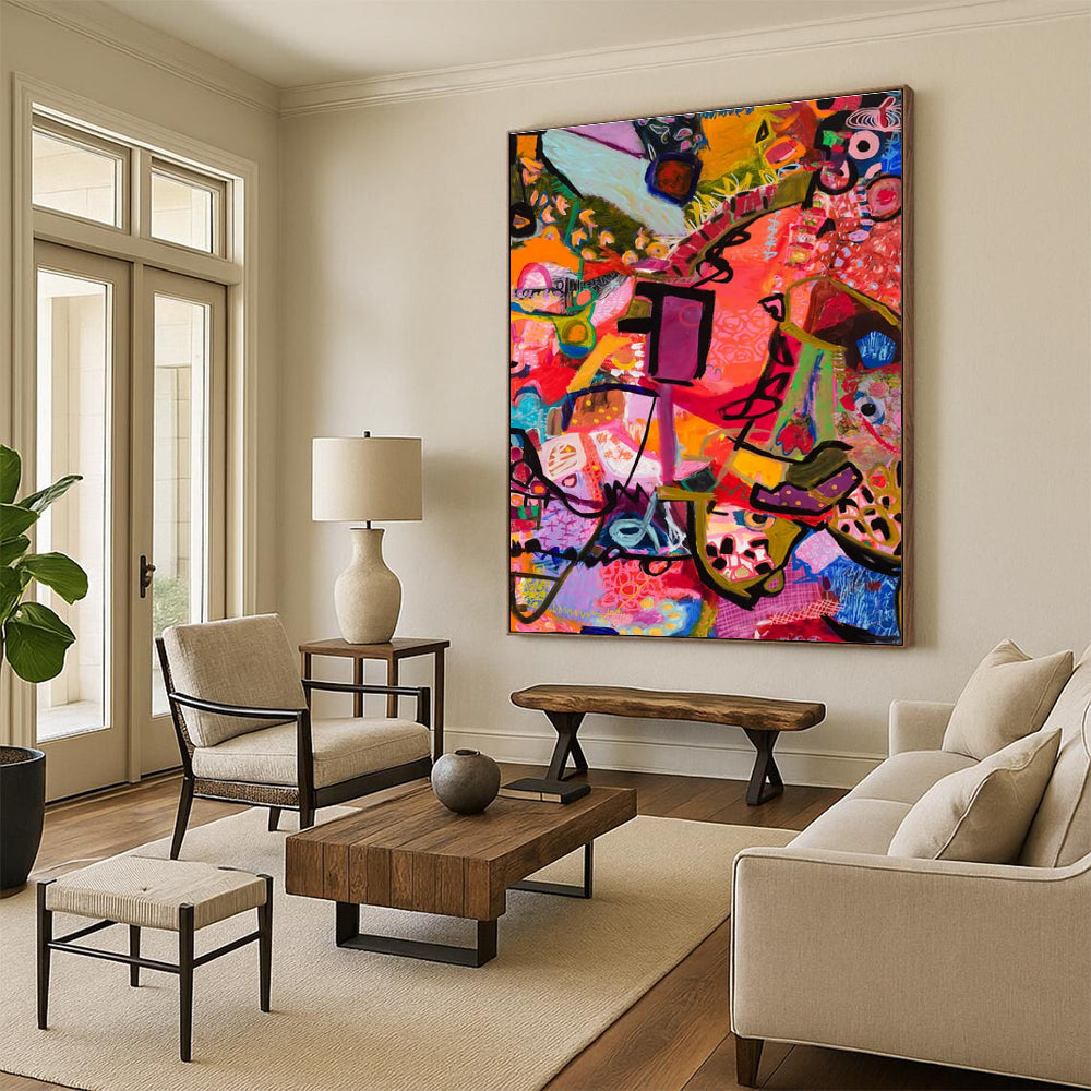 Dynamic Repeated Pink Abstract Painting for Modern Decor HENG295