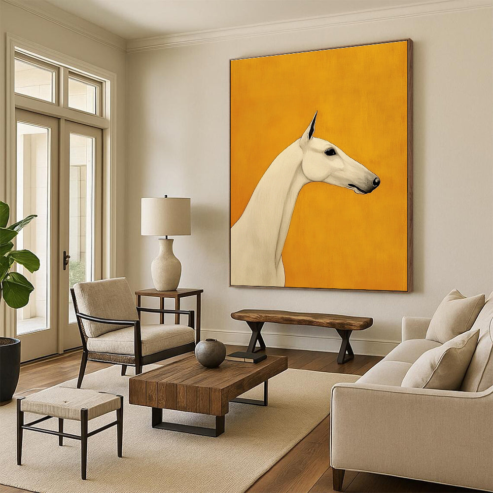 White Horse on Orange Stylized Equine Abstract Painting GAB0237