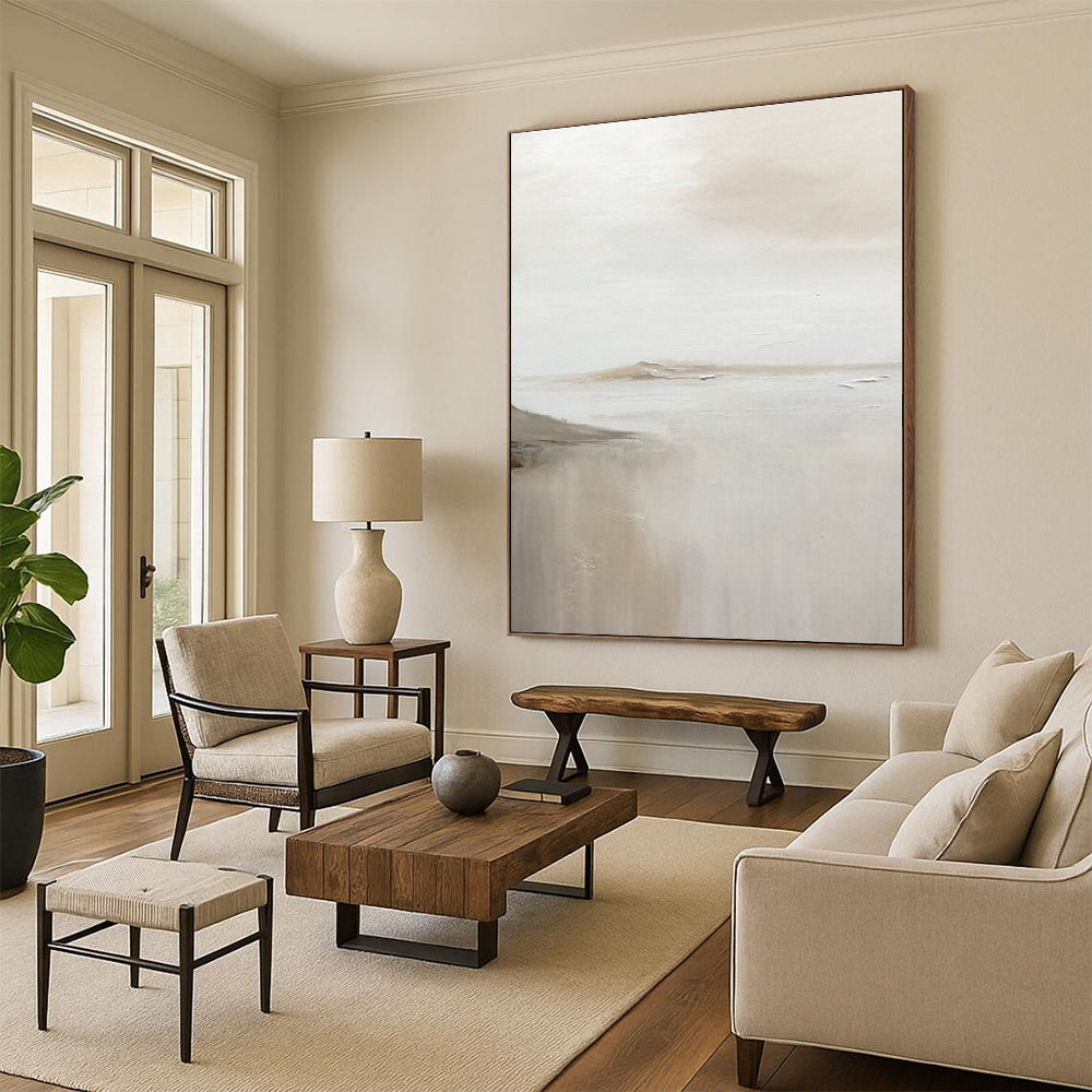 Pale Toned Abstract Seaside Distance Abstract Painting for Light - Filled Living Spaces HENG359