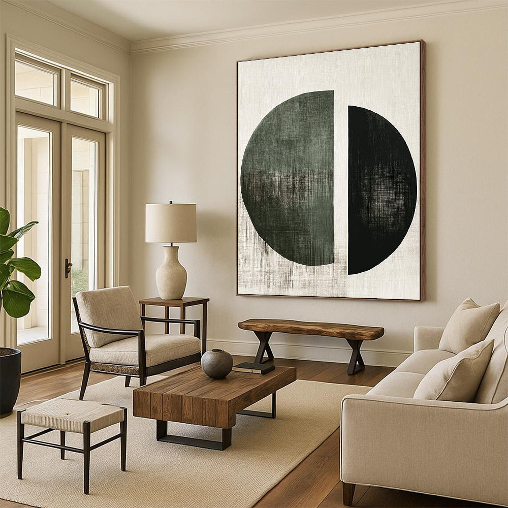 Split Circle Shapes Abstract Painting with Minimalist Geometry WINK131