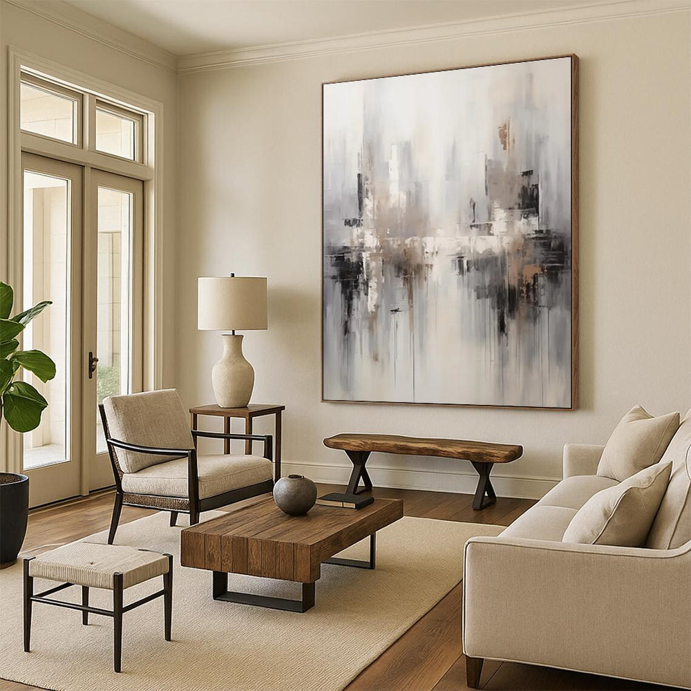 Gray - Toned Cityscape Abstract Painting for Urban - Inspired Offices HENG122