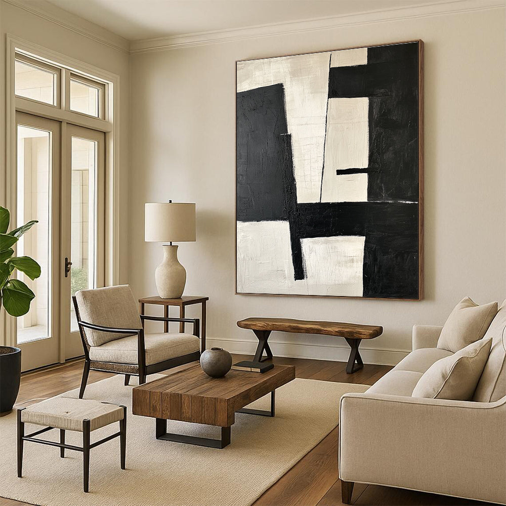 Black and White Minimalist Abstract Painting for Scandinavian - Style Homes GAB0885