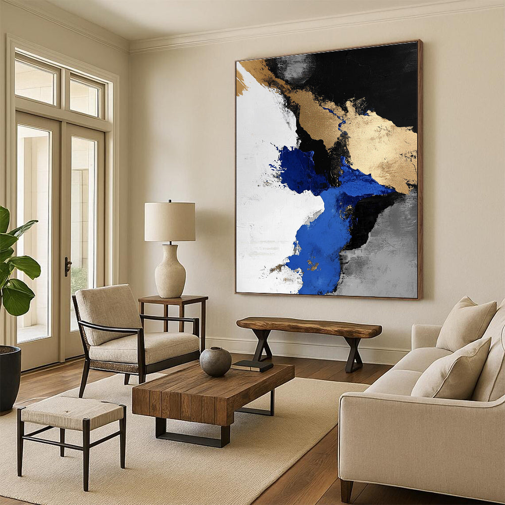 Blue - Gold Abstract Splash Painting with Luxurious Energy WINK365