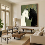 Black and White Horses Minimalist Abstract Painting for Nature - Inspired Spaces GAB1500